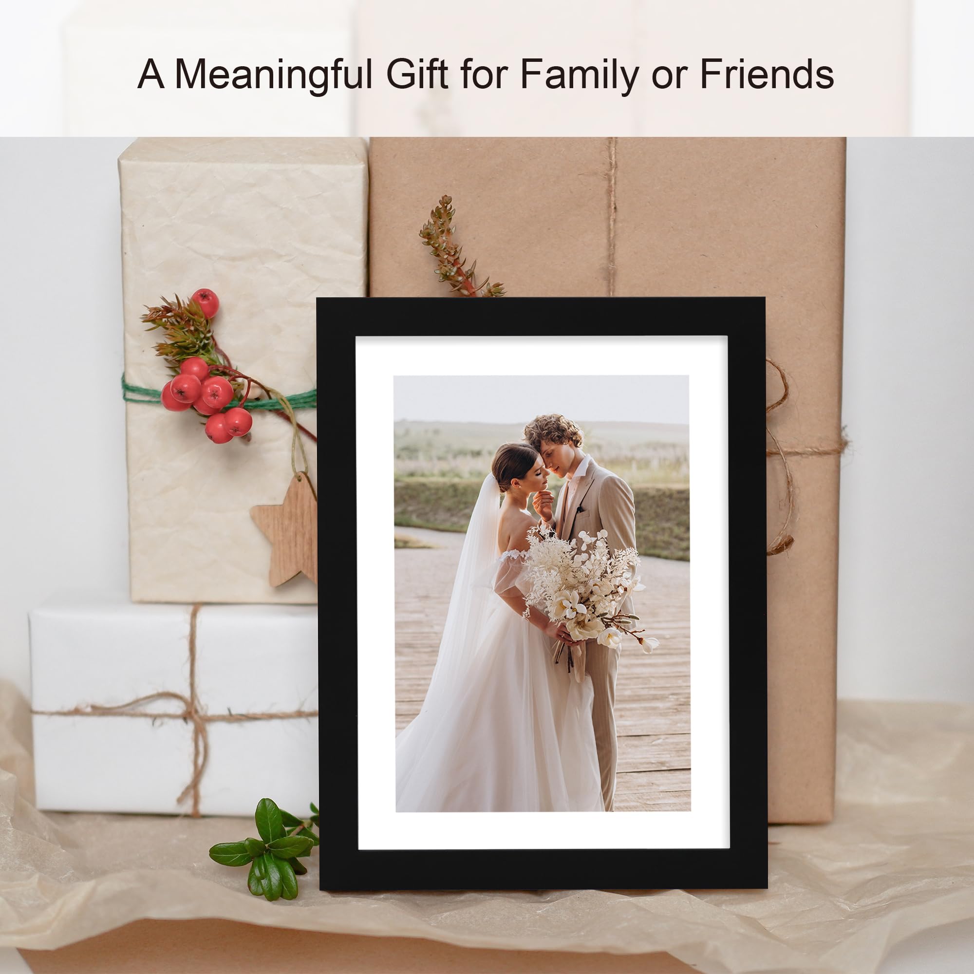 Hongkee 10x10 Picture Frame Set of 4, Made of Real Glass and Black Wooden Frame - Display Picture 8x8 with Mat or 10 x 10 Withou